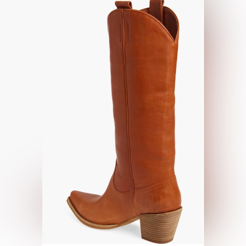 Jeffrey Campbell Cognac Leather Knee-High Western Heel Boots - Picture 2 of 7
